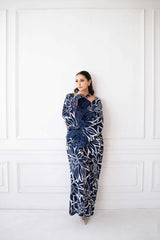 Navy Flora Kaftan Gown - DrapeTribe