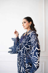 Navy Flora Kaftan Gown - DrapeTribe