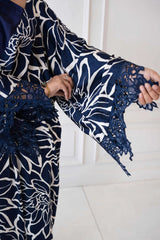 Navy Flora Kaftan Gown - DrapeTribe