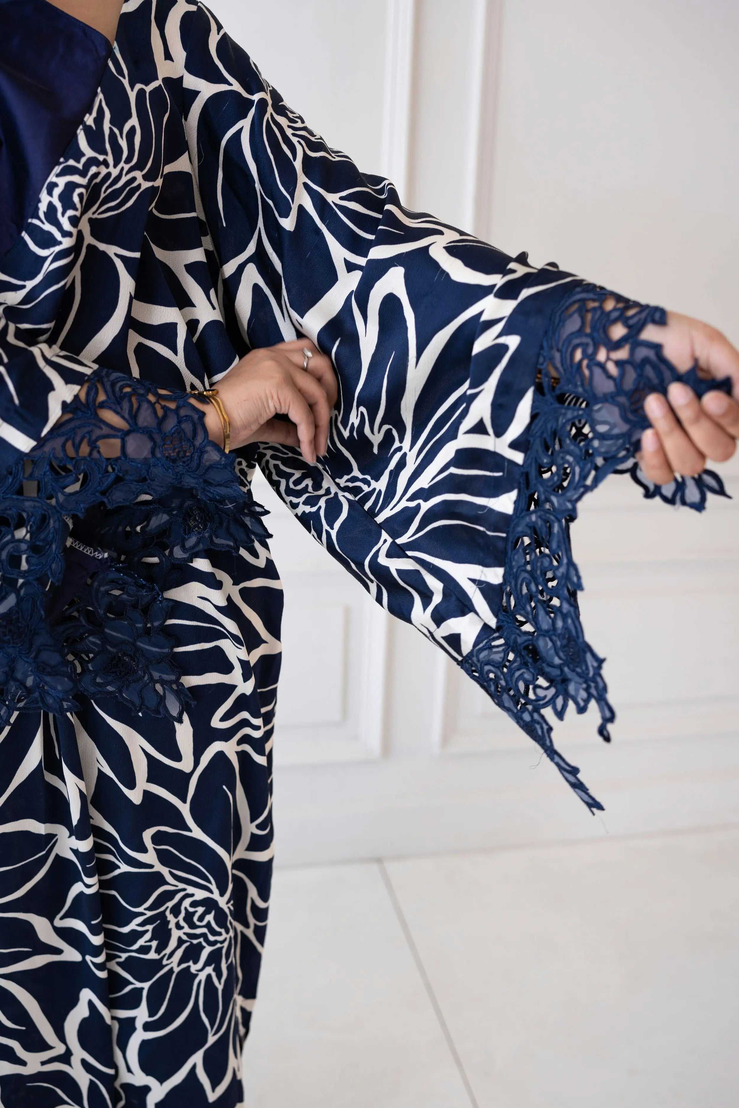 Navy Flora Kaftan Gown - DrapeTribe