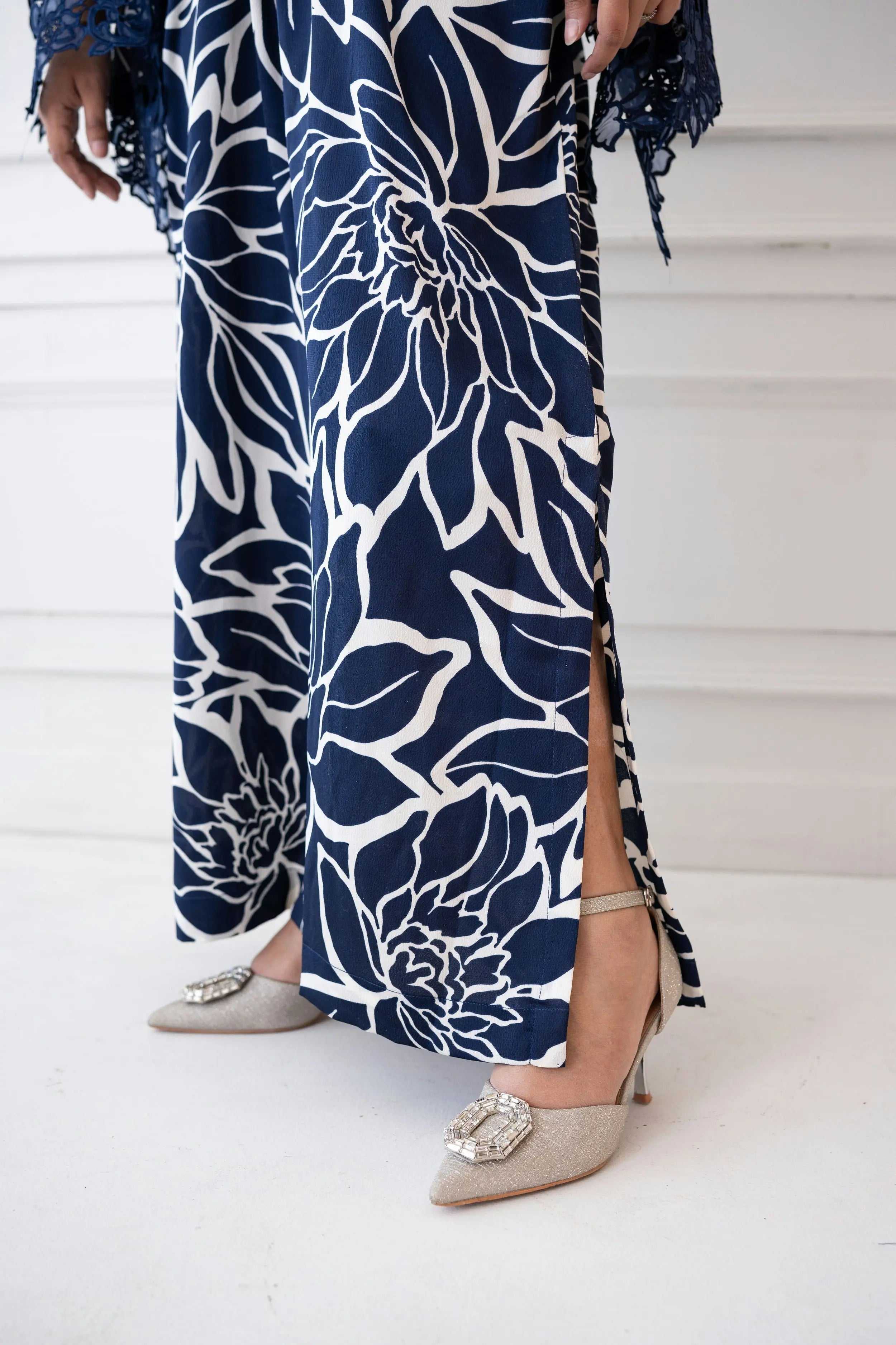 Navy Flora Kaftan Gown - DrapeTribe