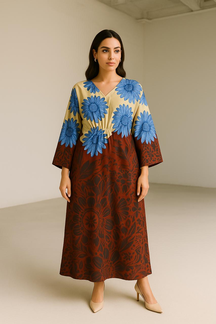 Blue and Red Floral Kaftan DrapeTribe