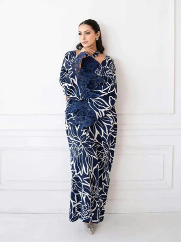 Navy Flora Kaftan Gown
